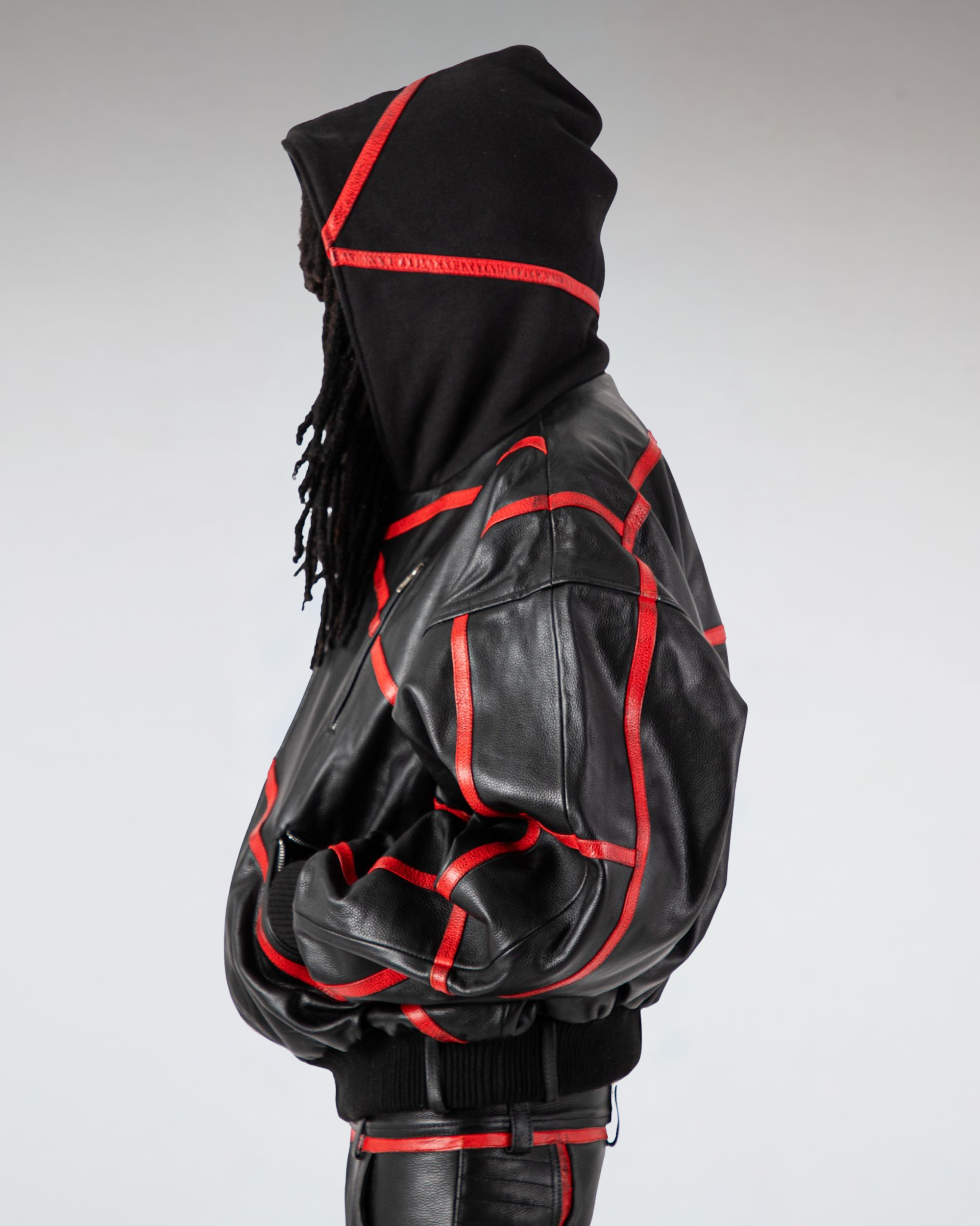 "PRYZM" RED LEATHER BOMBER