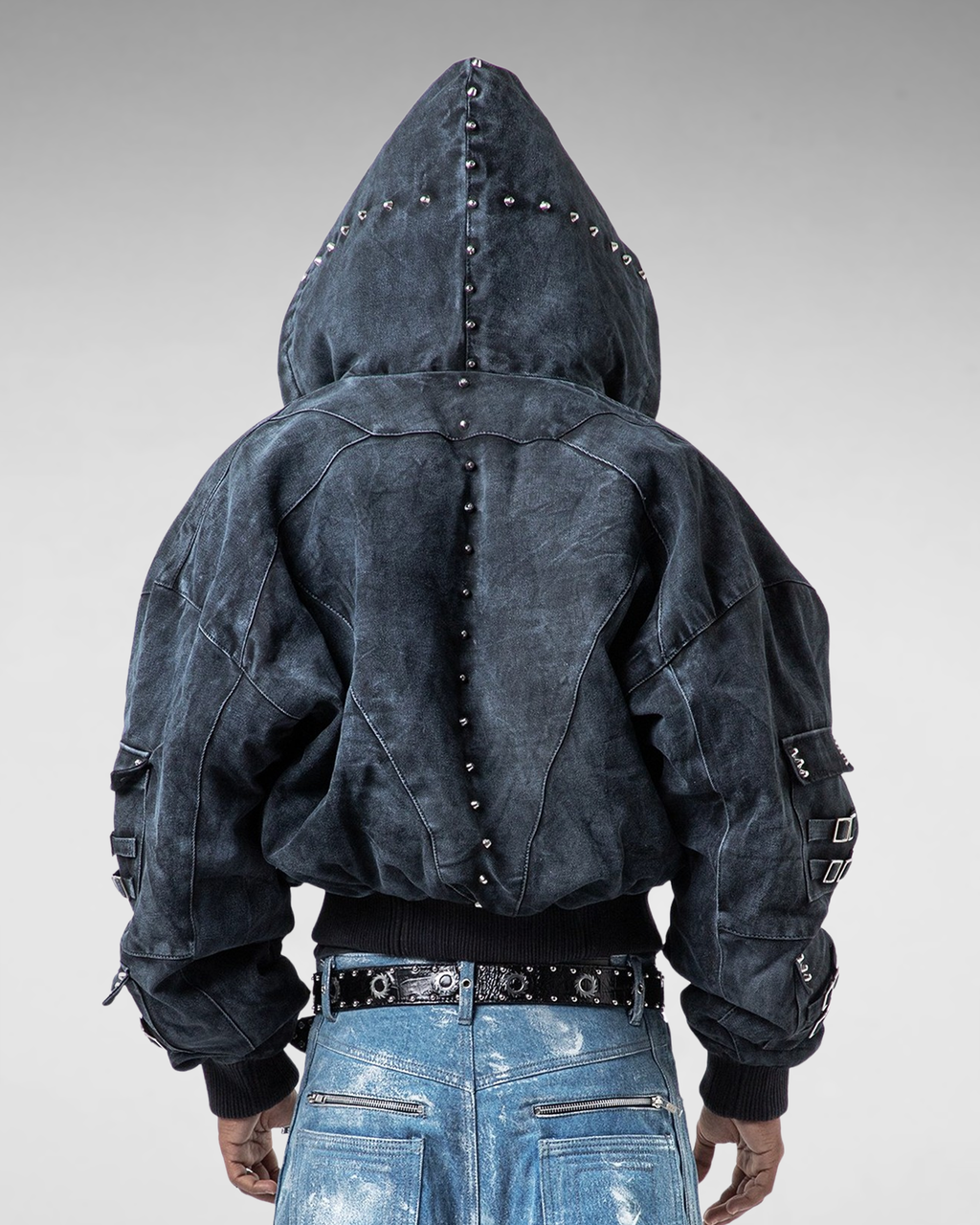 "OBSIDIA" WAXED GOOSE-DOWN DENIM BOMBER