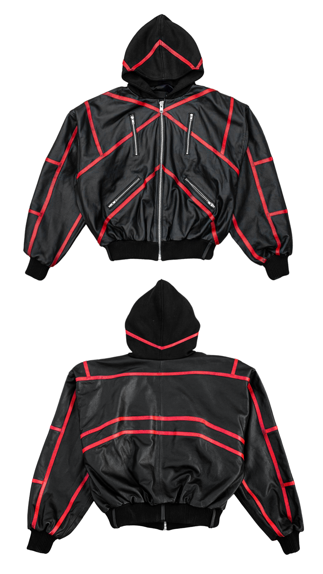"PRYZM" RED LEATHER BOMBER