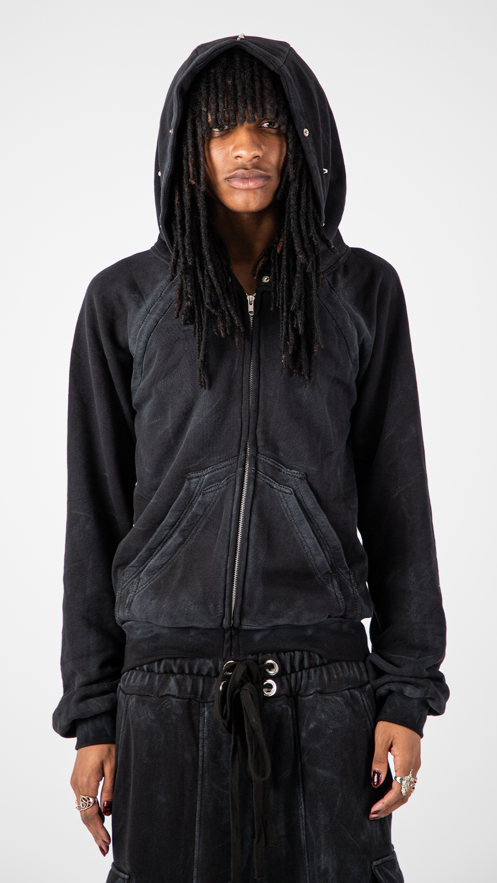 "OBSIDIA" FOX FUR WAXED HOODIE