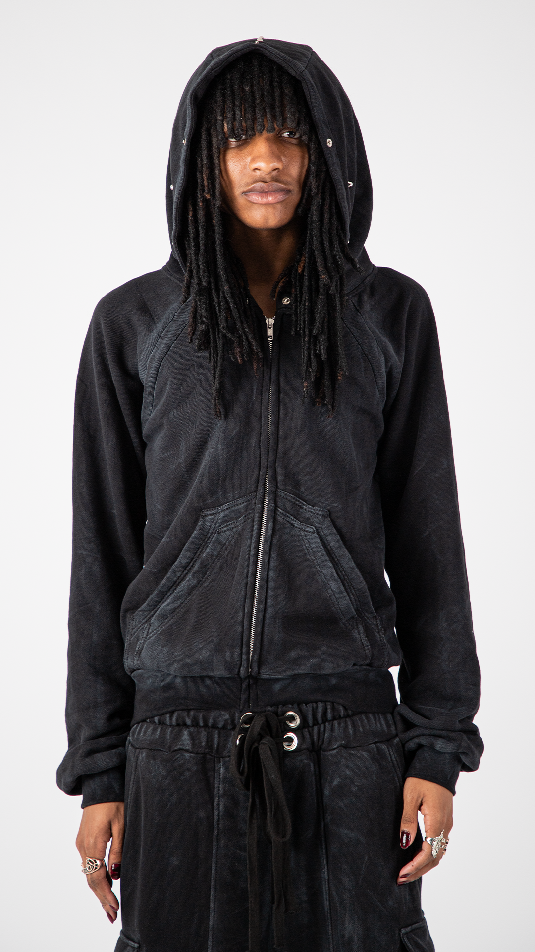 "OBSIDIA" FOX FUR WAXED HOODIE