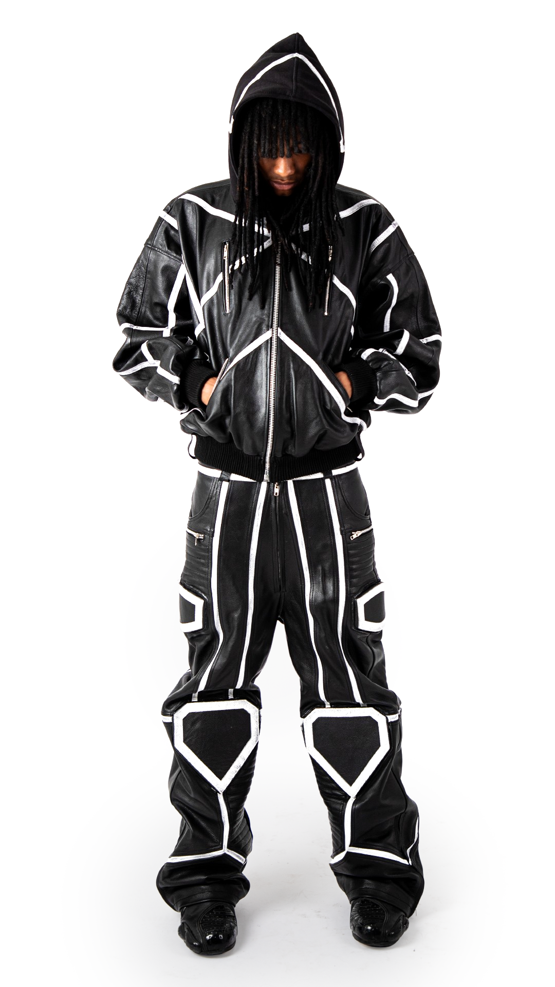 "PRYZM" WHITE LEATHER BIKER PANTS