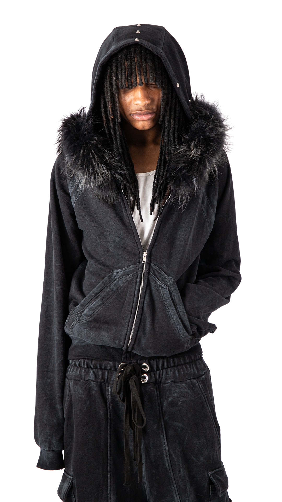 "OBSIDIA" FOX FUR WAXED COTTON SET