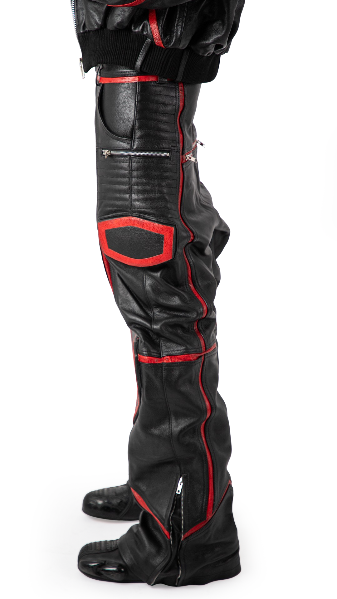 "PRYZM" RED LEATHER BIKER PANTS