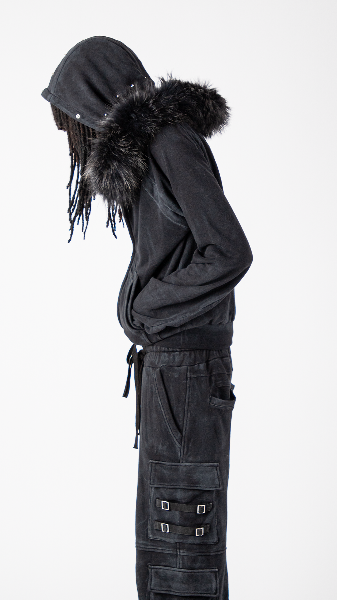 "OBSIDIA" FOX FUR WAXED HOODIE