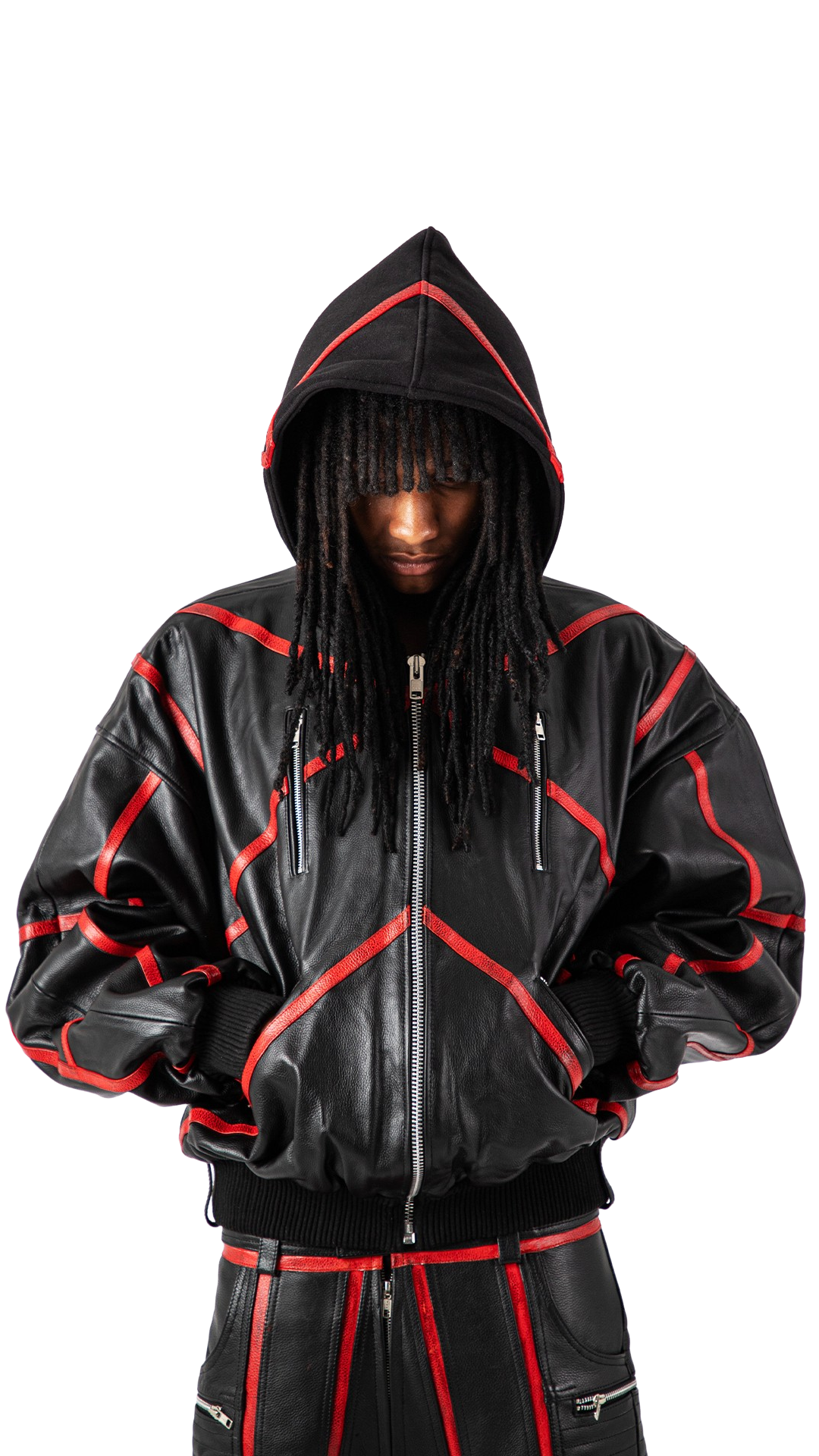 "PRYZM" RED LEATHER BOMBER