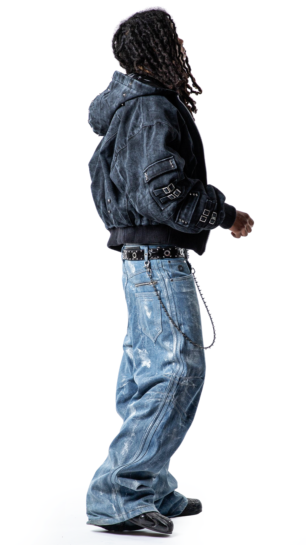 "OBSIDIA" WAXED GOOSE-DOWN DENIM BOMBER