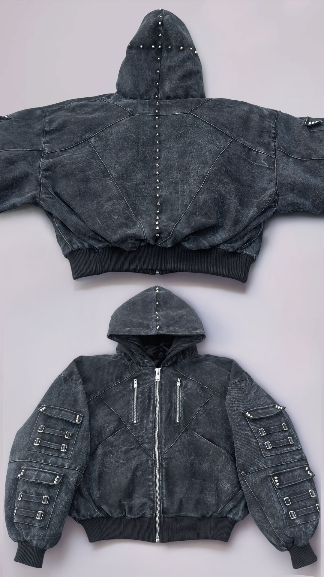 "OBSIDIA" WAXED GOOSE-DOWN DENIM BOMBER
