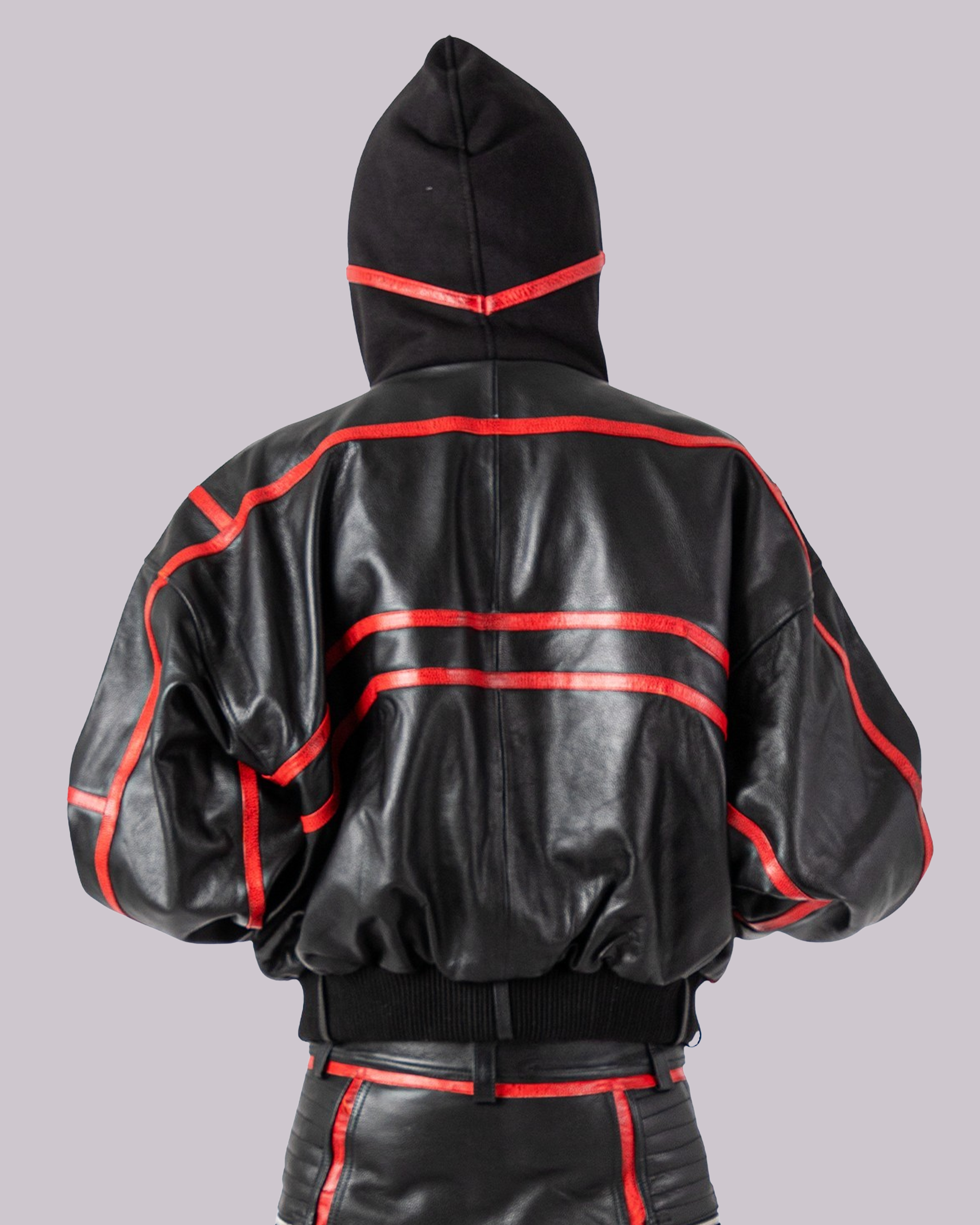 "PRYZM" RED LEATHER BOMBER